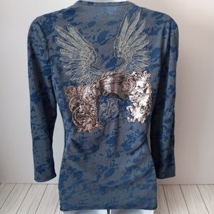 Vintage Womens Edward Dada Angel Wings Top Size Small Blue